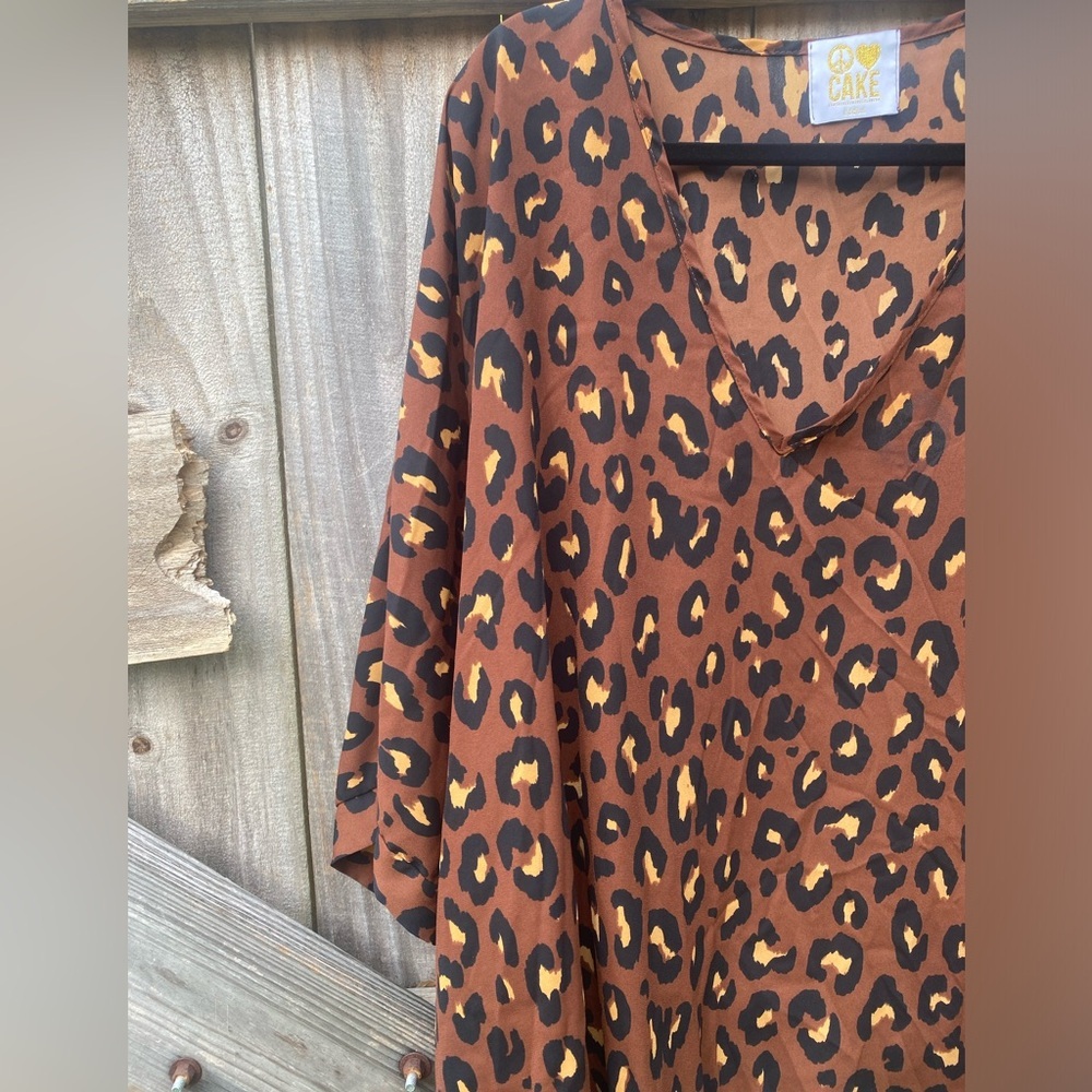 Cake Women's Leopard Print Tunic Top - Brown Sz M - Picture 5 of 5